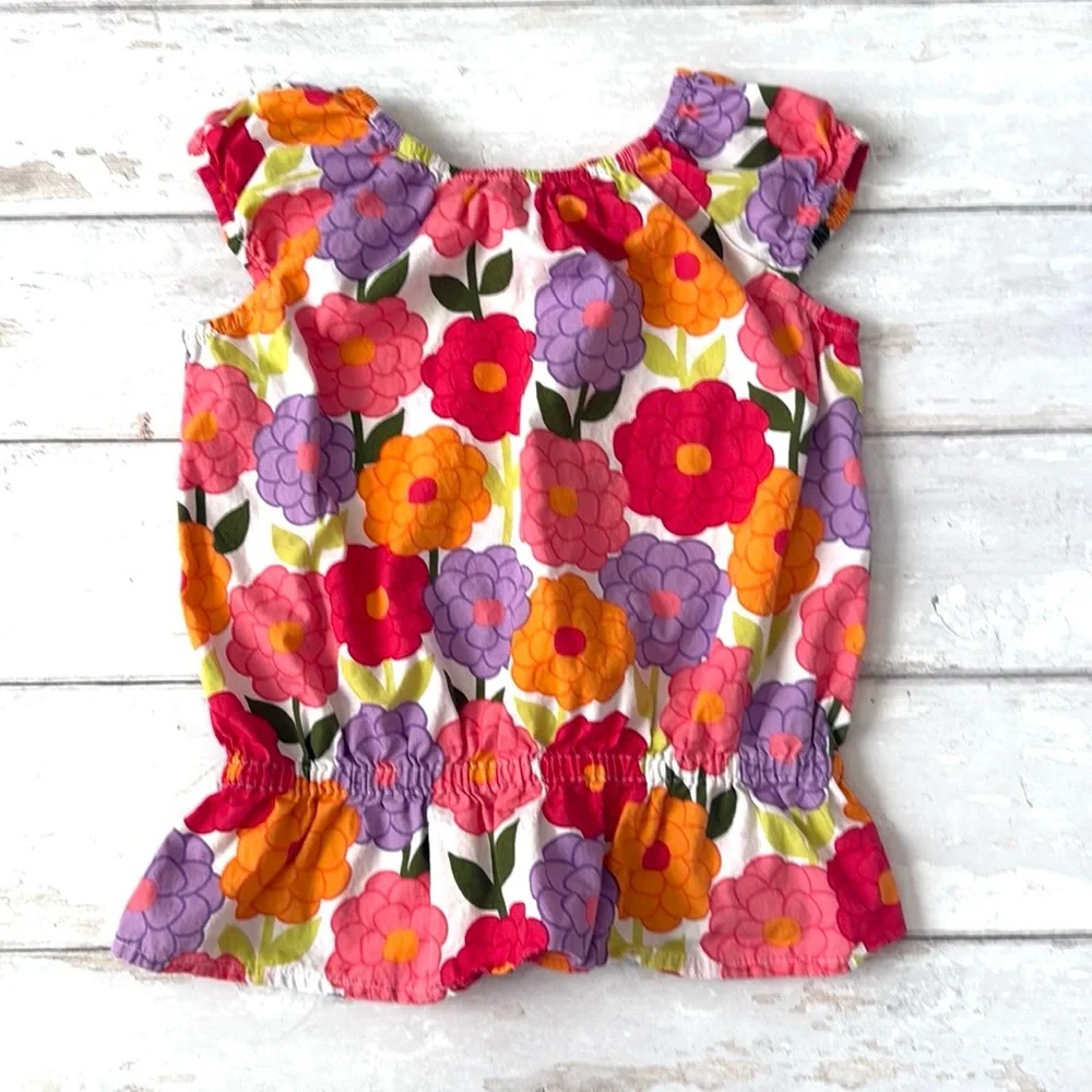 Girls Size 8 Gymboree Floral Blouse Sleeveless Top Shirt Orange Pink Flowers